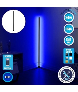 Μοντέρνο Minimal Επιδαπέδιο Μαύρο Φωτιστικό 150cm LED 24 Watt με Ασύρματο Χειριστήριο RF & Dimmer Μπλε GloboStar ALIEN Design GLOBO-150-6